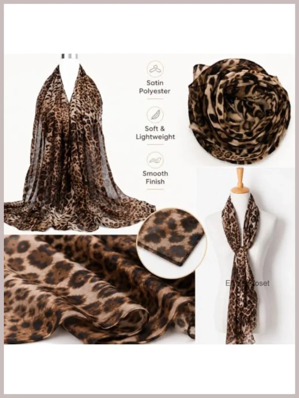 Silk Feel Leopard Print Chiffon Scarf Lightweight Large Wrap Shawl for Women